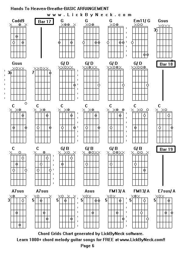 Chord Grids Chart of chord melody fingerstyle guitar song-Hands To Heaven-Breathe-BASIC ARRANGEMENT,generated by LickByNeck software.